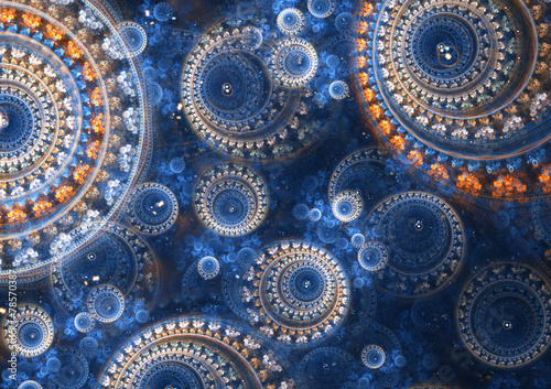 Obraz na plátně Blue and orange abstract circle fractal background