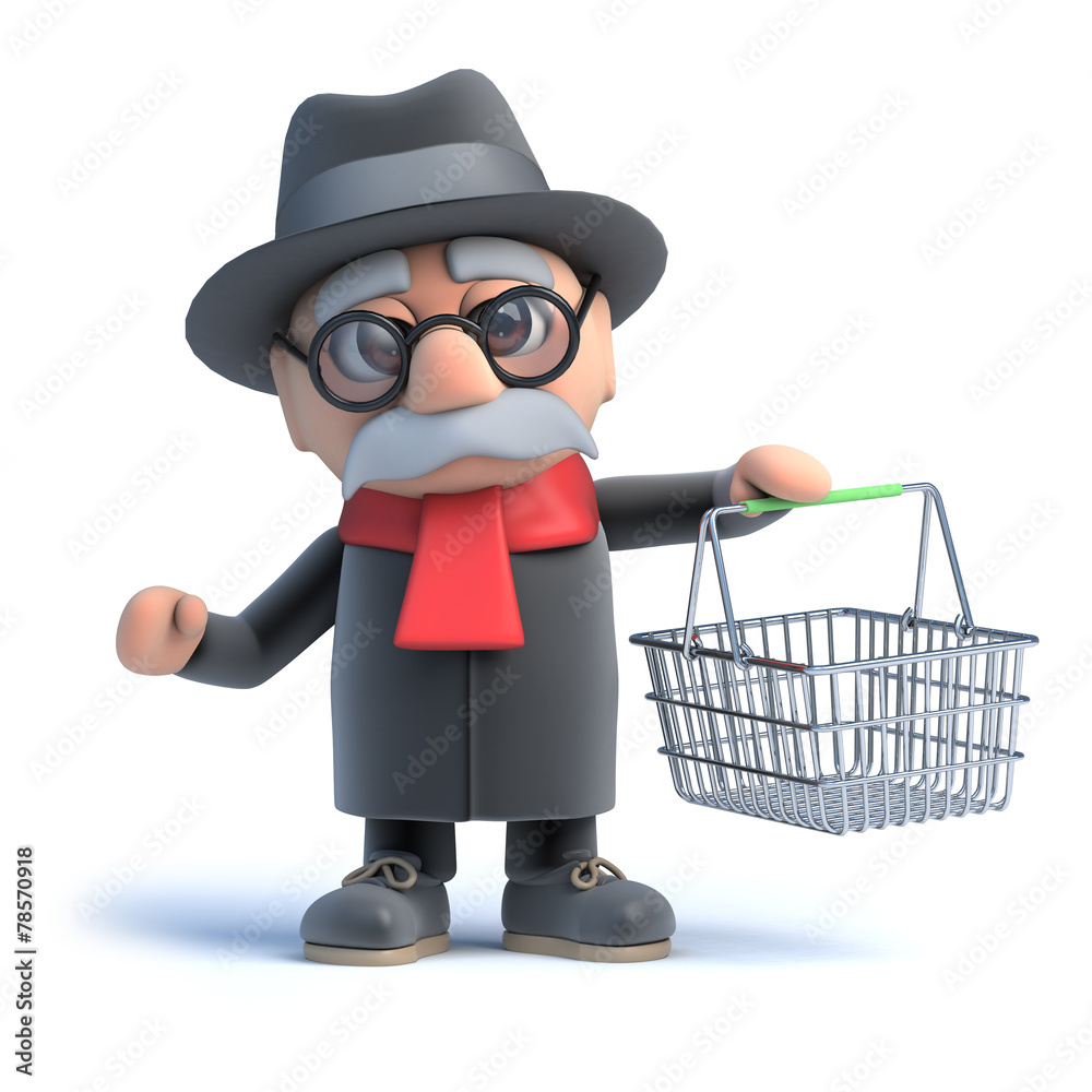 3d Old man with shopping basket 3d Old man with shopping basket