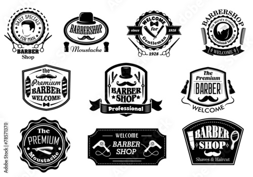 Black and white barber shop labels
