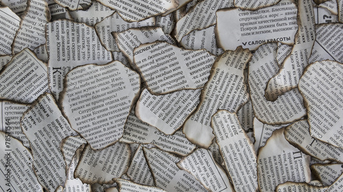 Burnt scraps of newspaper for background
