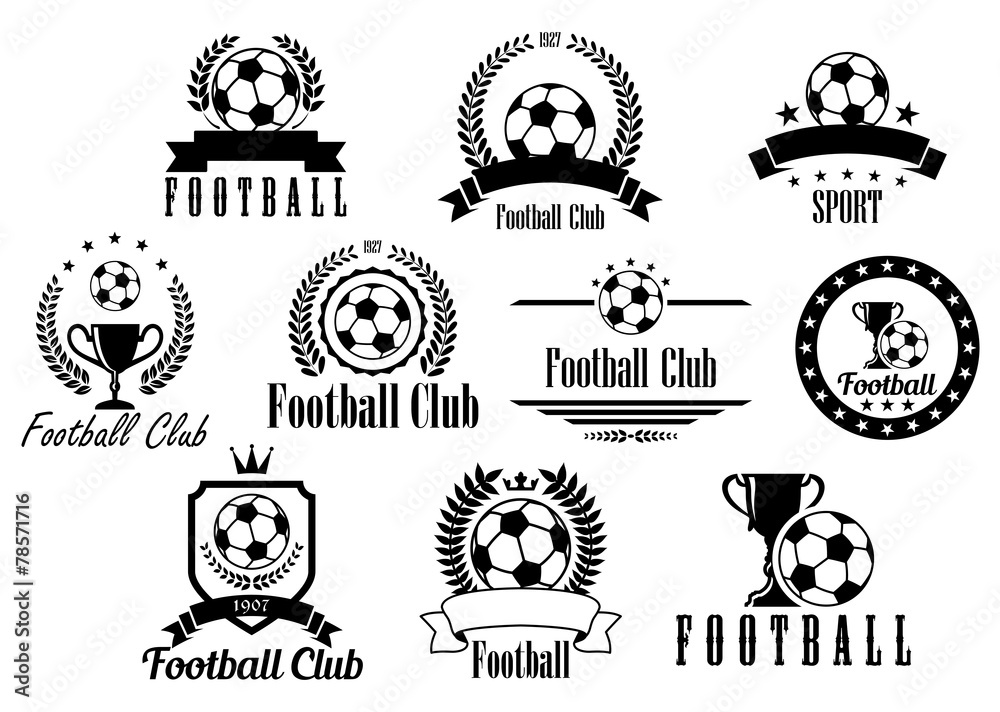 Football or soccer black and white emblems