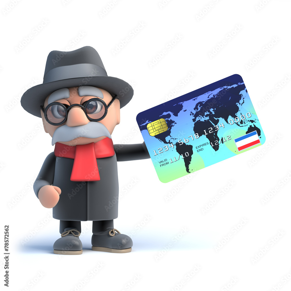 3d Old man using a credit card 3d Old man using a credit card