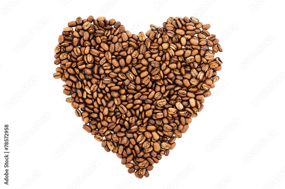 Coffee beans in shape of heart. coffee beans isolated on white Coffee beans in shape of heart. coffee beans isolated on white