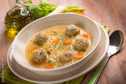 soup with meat balls, selective focus
