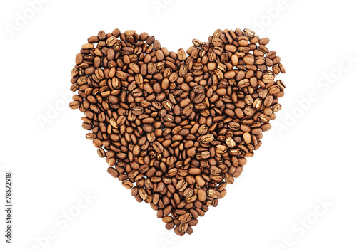 Coffee beans in shape of heart. coffee beans isolated on white