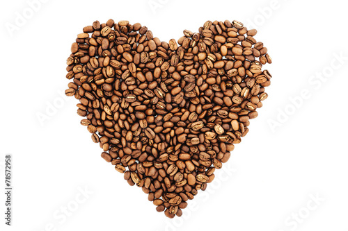 Coffee beans in shape of heart. coffee beans isolated on white
