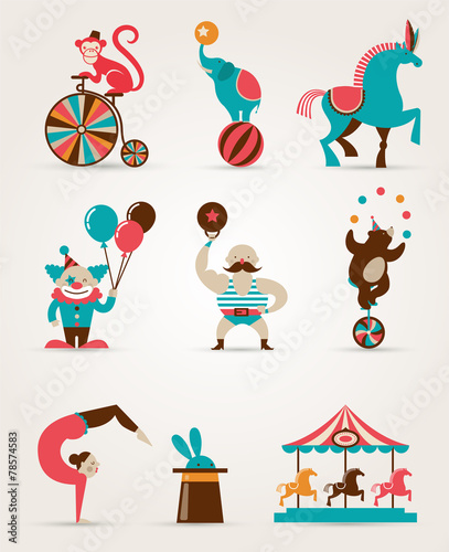 vintage huge circus collection with carnival, fun fair, vector