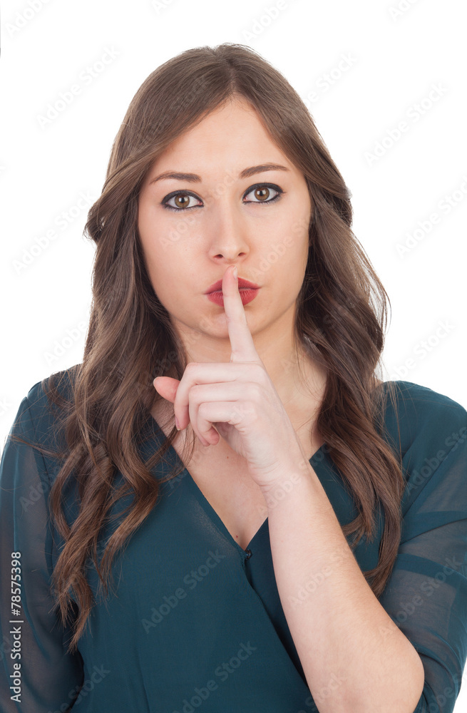 Young woman asking for silence Young woman asking for silence