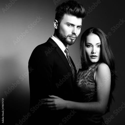 Sexy passion couple in love. Portrait of beautiful young man and