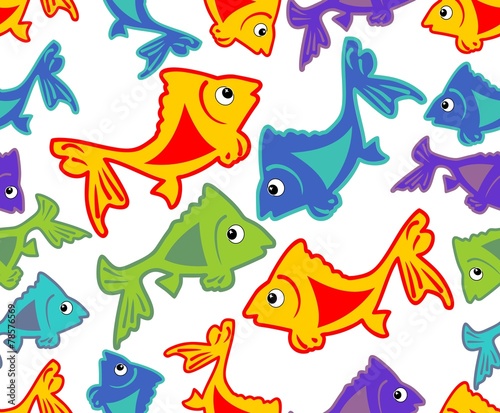 Fototapeta Naklejka Na Ścianę i Meble -  Cheerful vector background with vivid colored fish cartoons