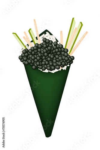 Black Tobiko Temaki with Cucumber and Carrot