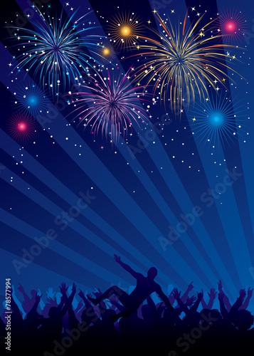 Fireworks and crowd silhouettes
