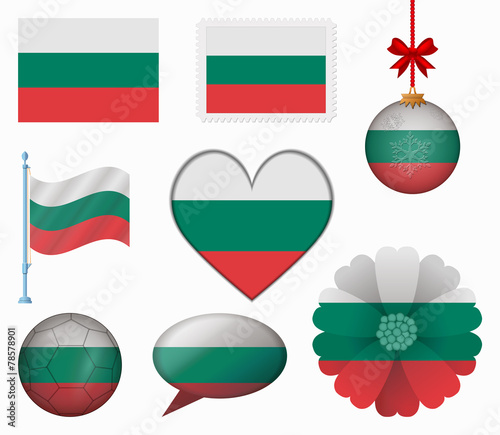 Bulgaria flag set of 8 items vector