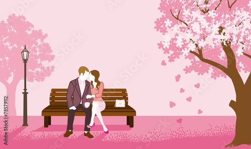 Couple sitting on a Bench- Pink color