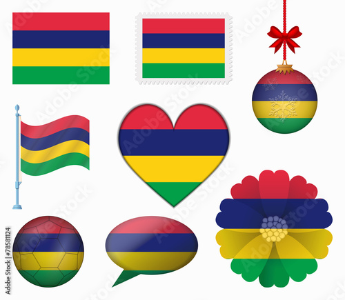Mauritius flag set of 8 items vector