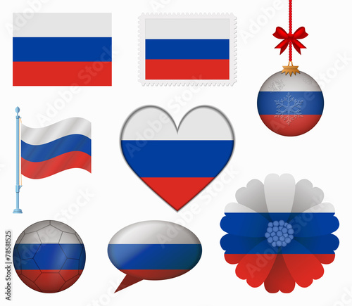 Russia flag set of 8 items vector