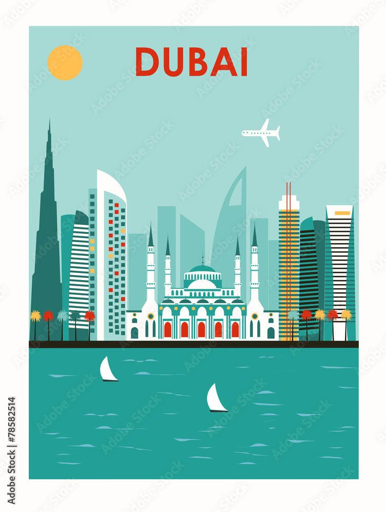 Obraz premium Dubai city travel illustration