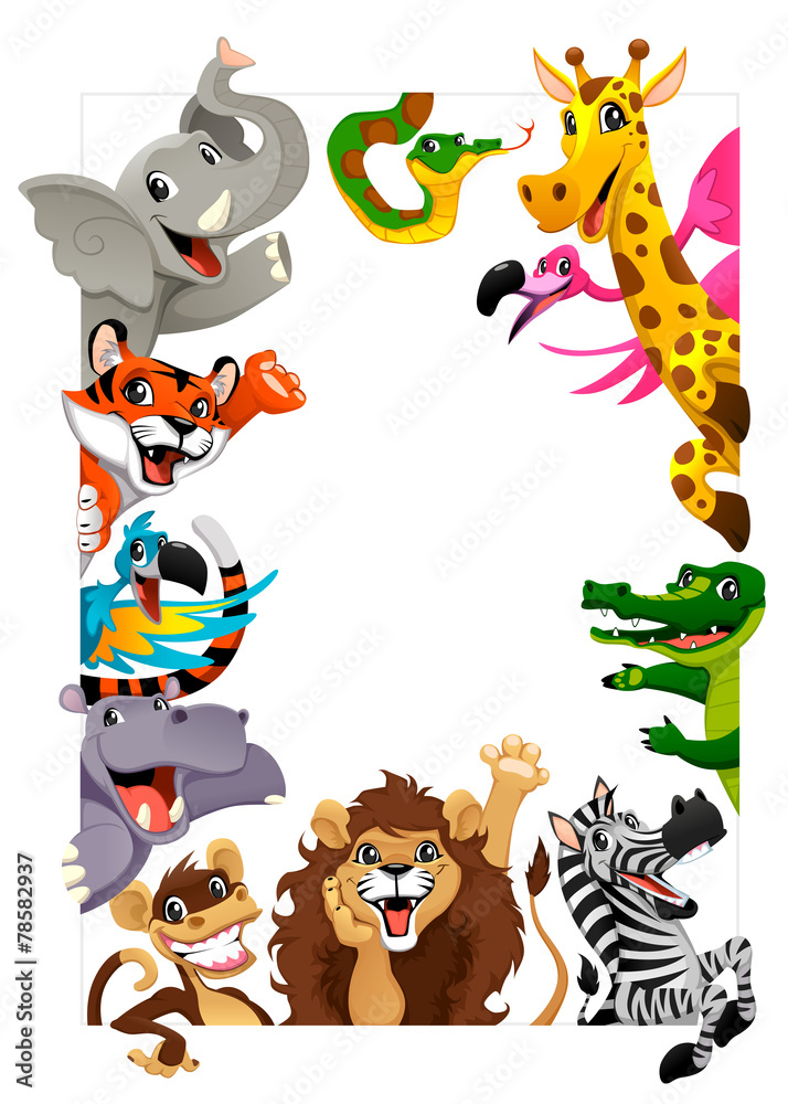 Fototapeta premium Funny group of Jungle animals