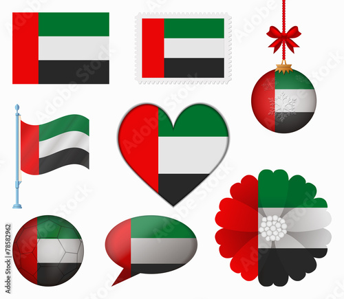 United Arab Emirates flag set of 8 items vector