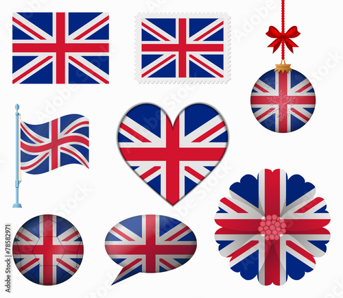 United Kingdom flag set of 8 items vector