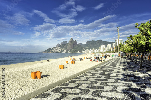 Morning on Ipanema Beach with mosaic walkway in Rio de Janeiro