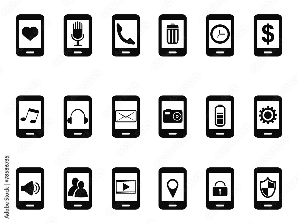 black mobile icons set black mobile icons set
