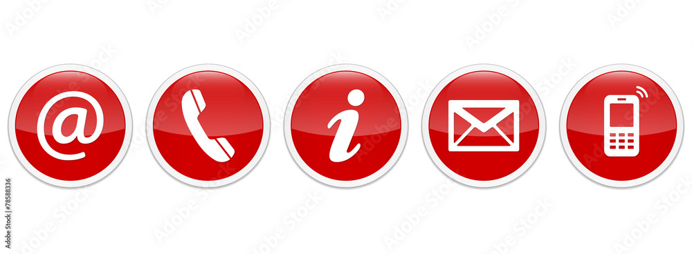 Contact Us – Round glossy red sticker buttons Contact Us – Round glossy red sticker buttons