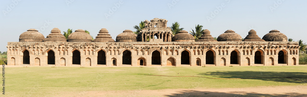 Ancient ruins of Elephant Stables at Royal Centre on Hampi