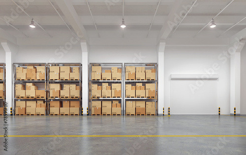 Fototapeta Naklejka Na Ścianę i Meble -  3d rendered warehouse with many racks and boxes