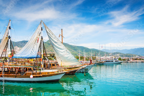 Tourist boats in the port of Alanya, Turkey photo