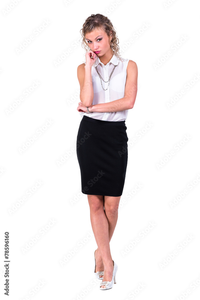 Fototapeta premium Business woman with copyspace isolated on white background