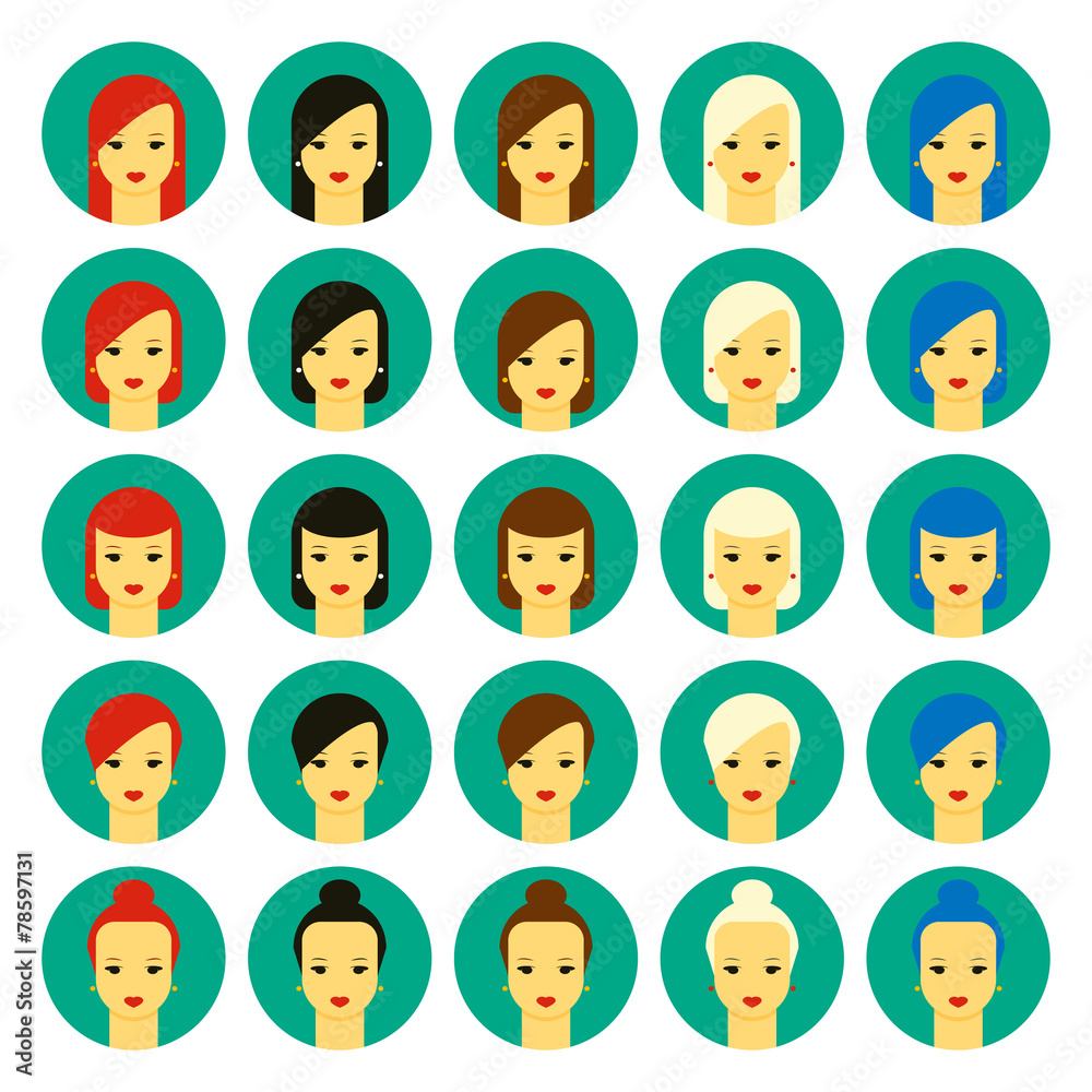Vector illustration of girls with various hair styles