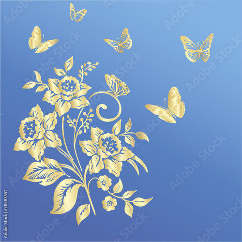 Flowers narcissus on blue background, vector illustration