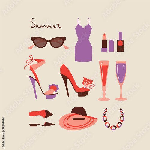 Summer collection of isolated woman clothes and accessories