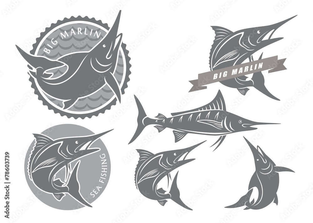 Fototapeta premium icons of marlin fishing