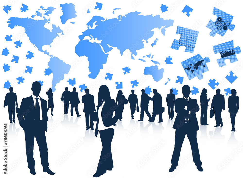 Illustration of business people and map Illustration of business people and map