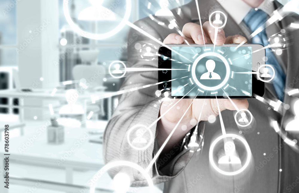 Business Hand holding a phone show the social network Business Hand holding a phone show the social network