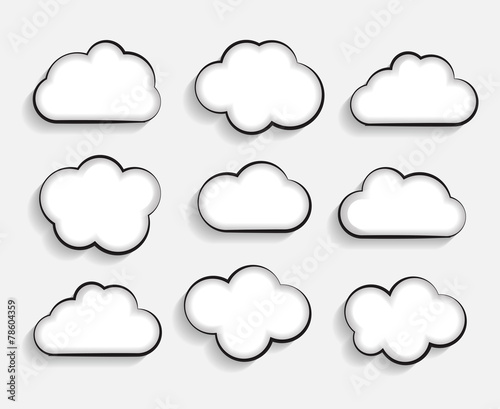 Set of Flat Cloud Shaped Frames with Long Shadows Vector Illustr