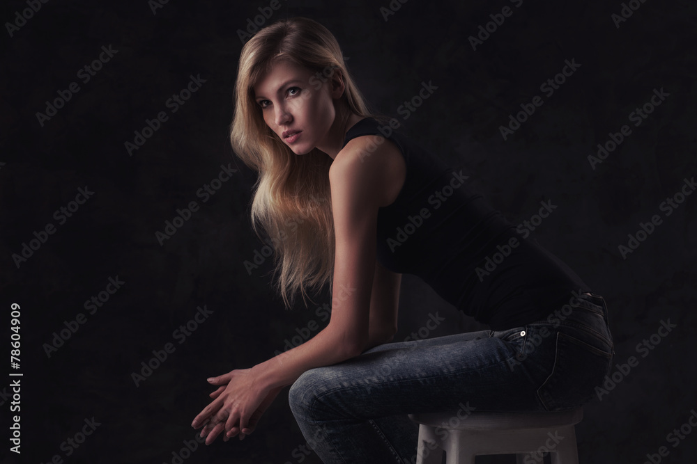 portrait of young sexy girl with blode long hair portrait of young sexy girl with blode long hair
