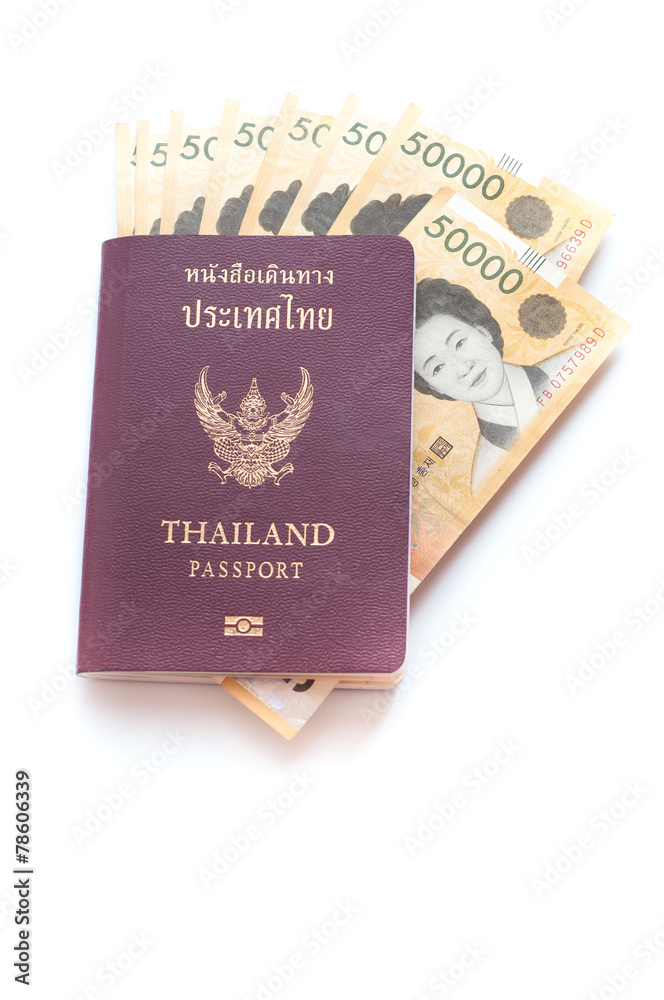 Thai passport with Korea Won currency bank notes