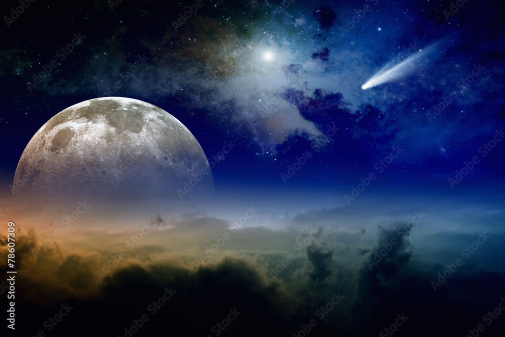 Full moon and comet