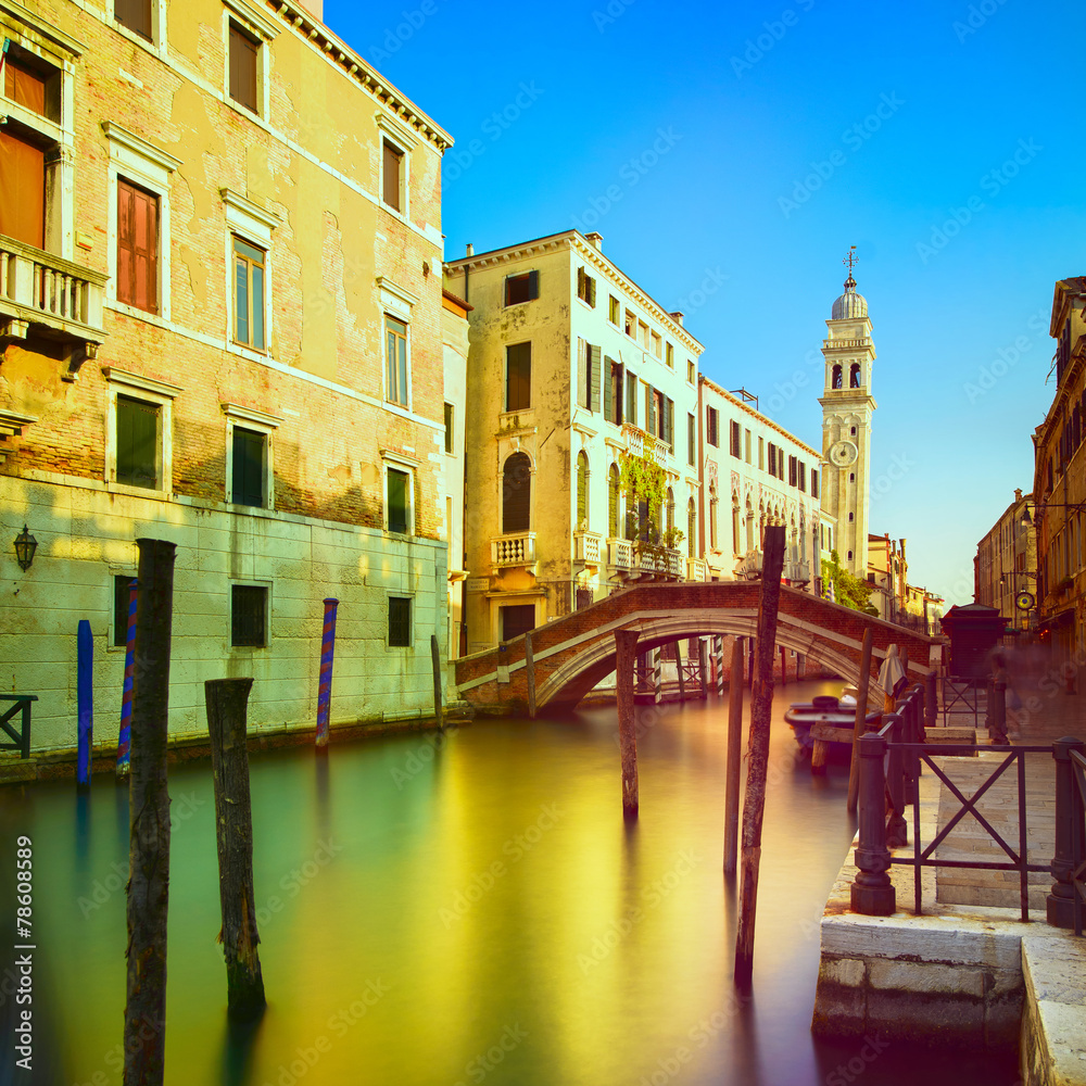 Venice sunset in San Giorgio dei Greci water canal and church ca