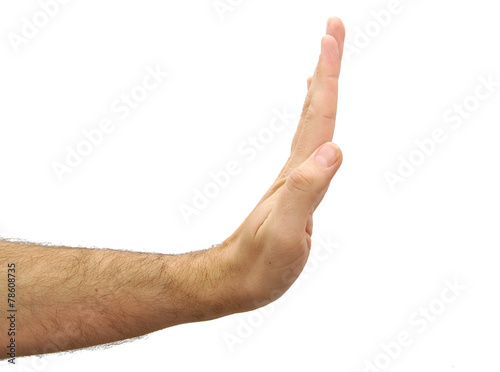 Man hand showing stop gesture isolated on white background