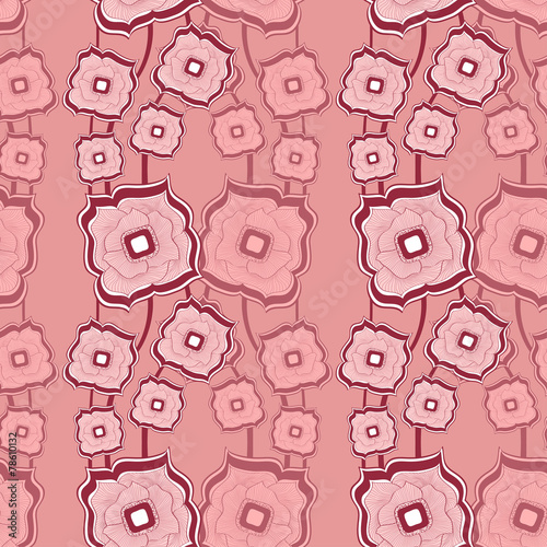 Seamless pattern with Abstract doodle square flowers pink