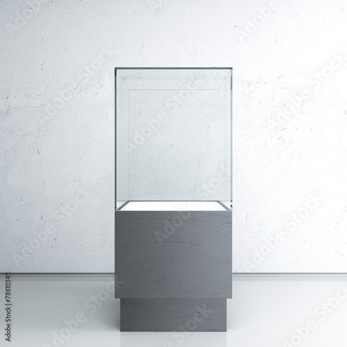 Empty glass showcase for exhibit photo