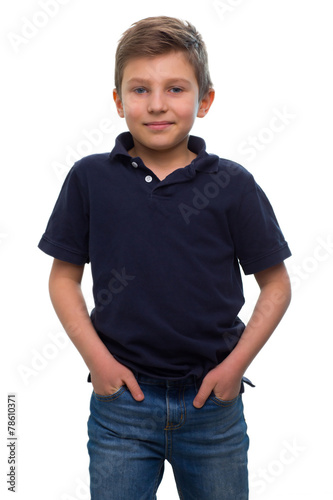 Photo of preschooler 8 years old over white background photo