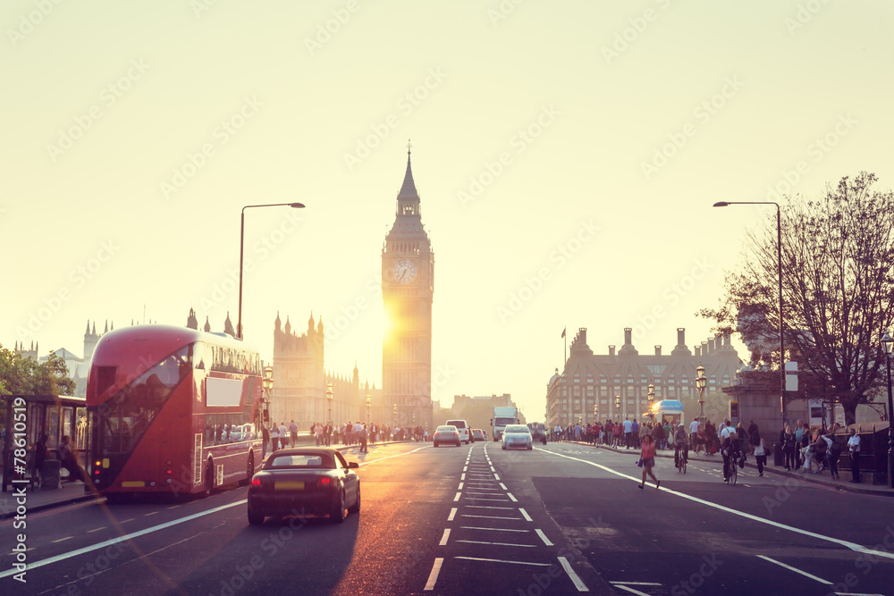 Naklejka premium Westminster Bridge at sunset, London, UK