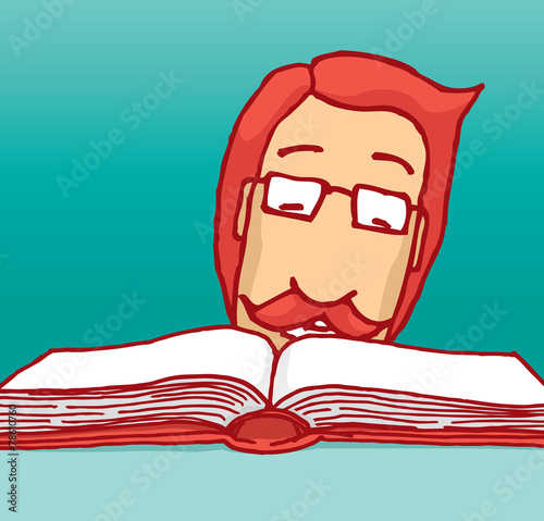 Curious man closely peeping or reading a book