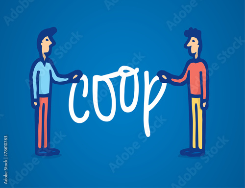 Two man holding coop word