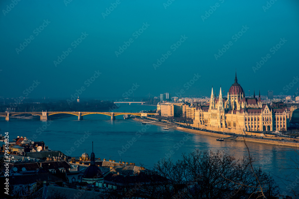 Hungarian parliament with Margaret bridge view